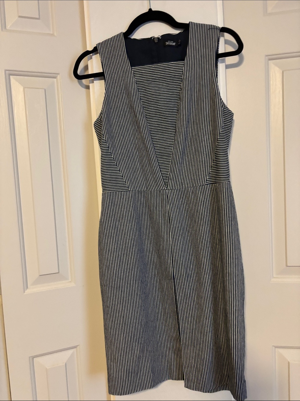 Kate Spade Dark blue and White Striped V-Neck  Dress